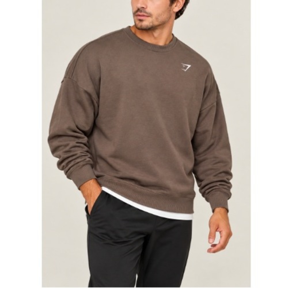 Gymshark Men's Brown Crest Oversized Crew Sweatshirt Size XL NWT